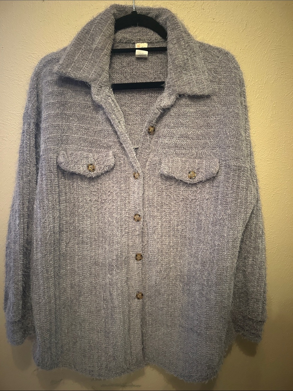 Light Gray Cozy Button-Down Knit Shirt Jacket